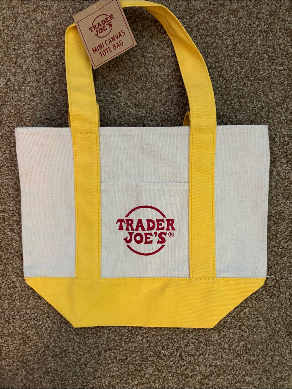 Trader Joe's Yellow & Cream Mini Canvas Tote